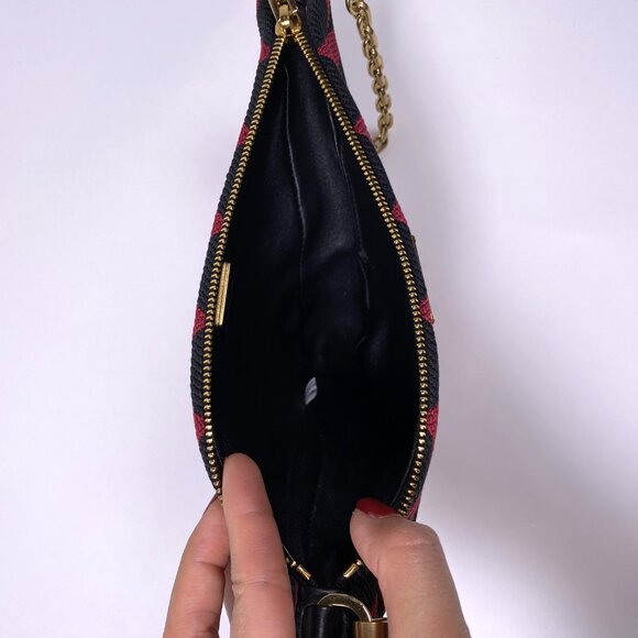PRADA Red/Black Embroidered Triangle Jacquard Fabric Mini Bag - Picture 6 of 7